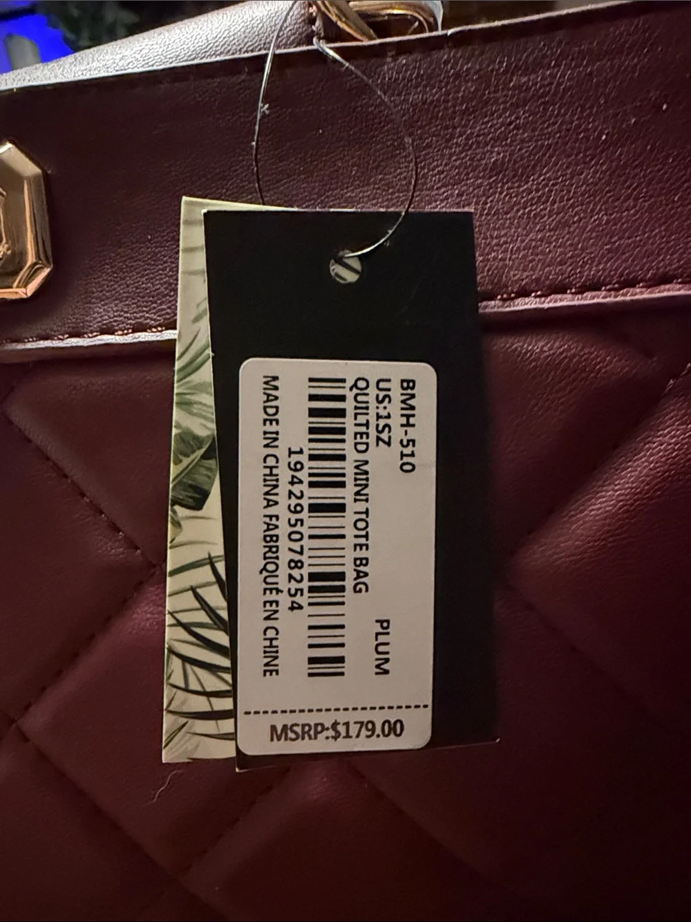 Badgley Mischka Quilted Satchel - Burgundy with Gold Hardware